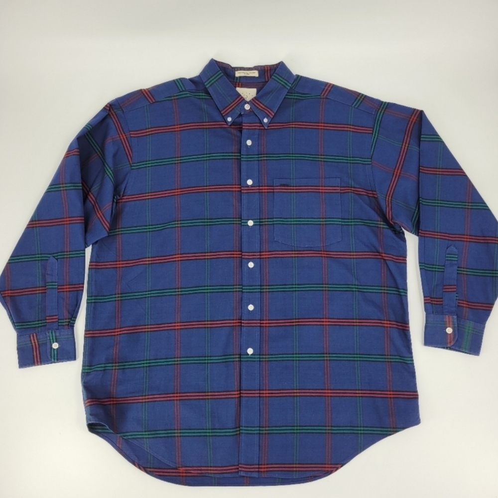 Vintage Arrow River Brand Shirt Blue Red Green Plaid Long Sleeve Pocket Size XL